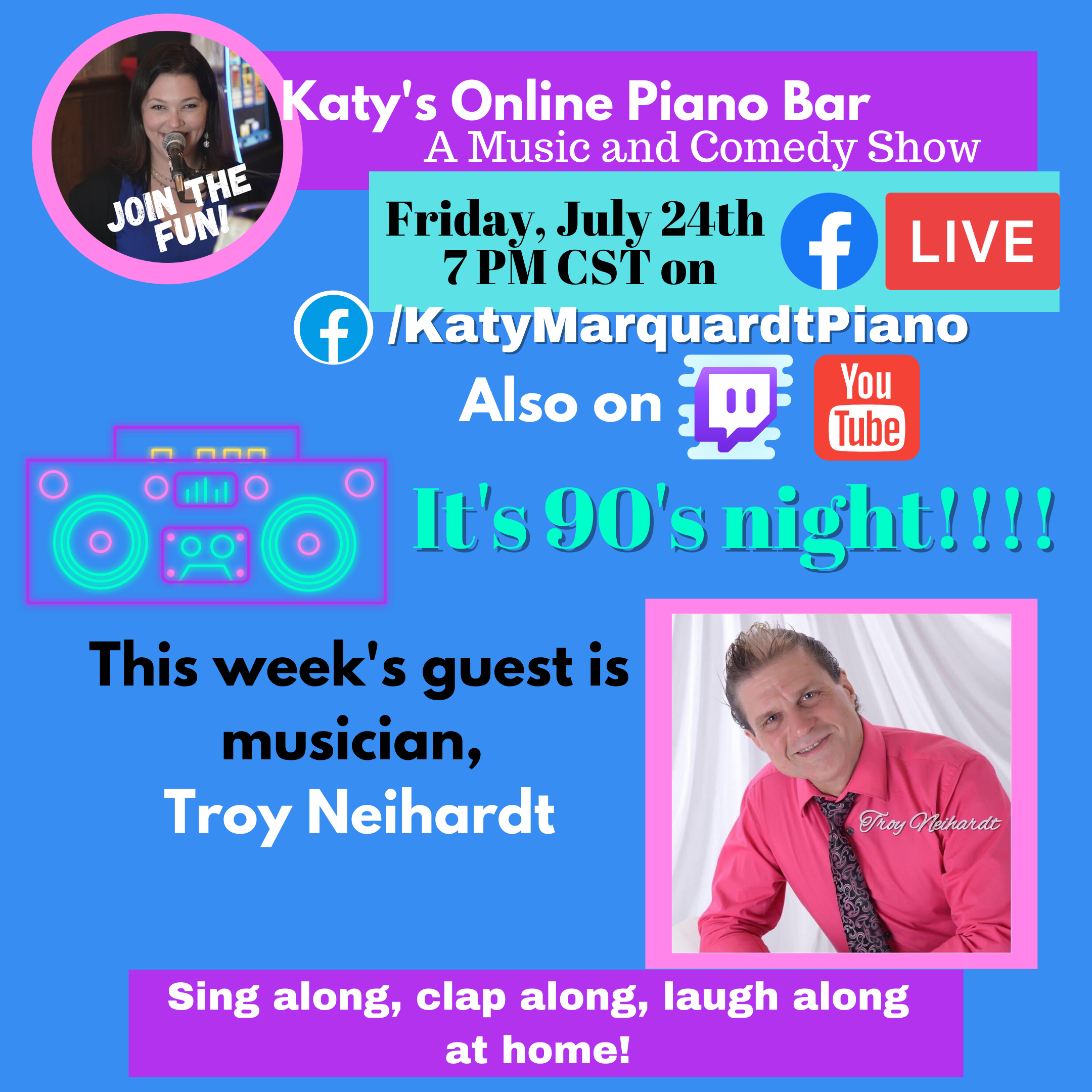 You are currently viewing Katy’s Online Piano Bar! 90’s Night! – 7/24